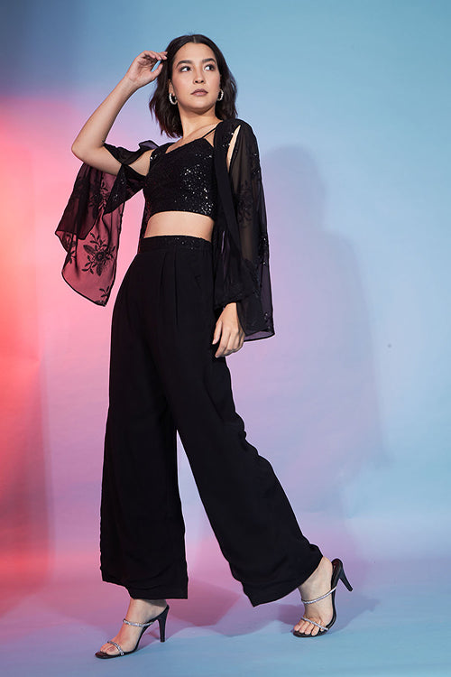 Elegant & Stylish Black Georgette Sequins Co-Ords