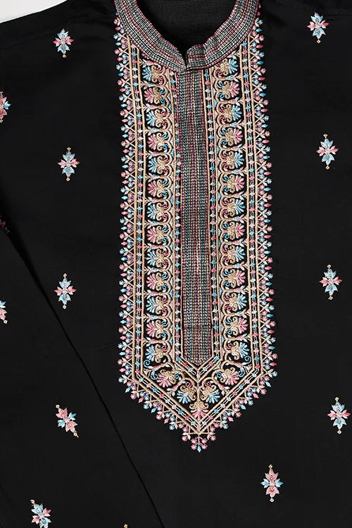 Black Mens Kurta with Stylish Koti for Wedding Wear