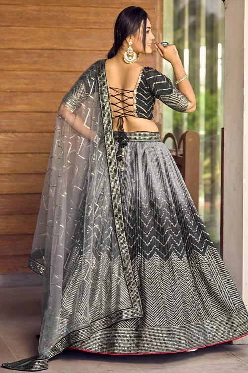 Black Thread Embroidery Lehenga Choli with Dupatta