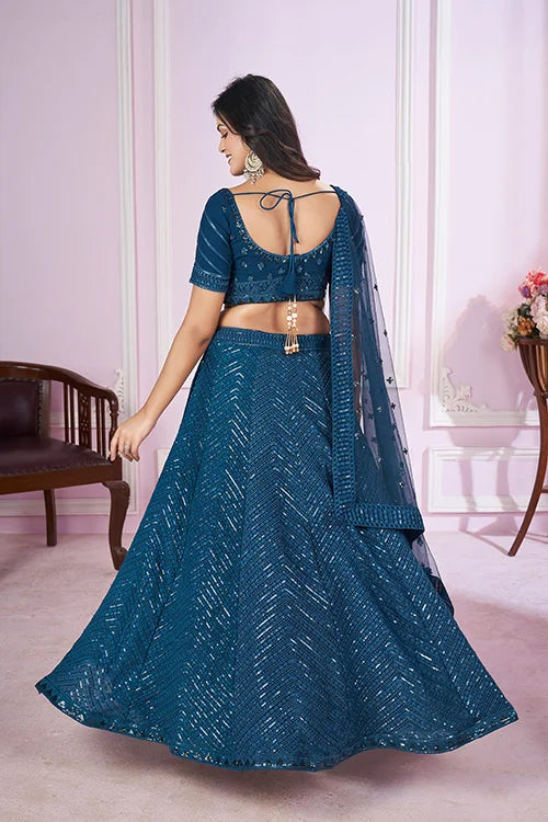 Stylish Blue Georgette Lehenga Choli with Net Dupatta