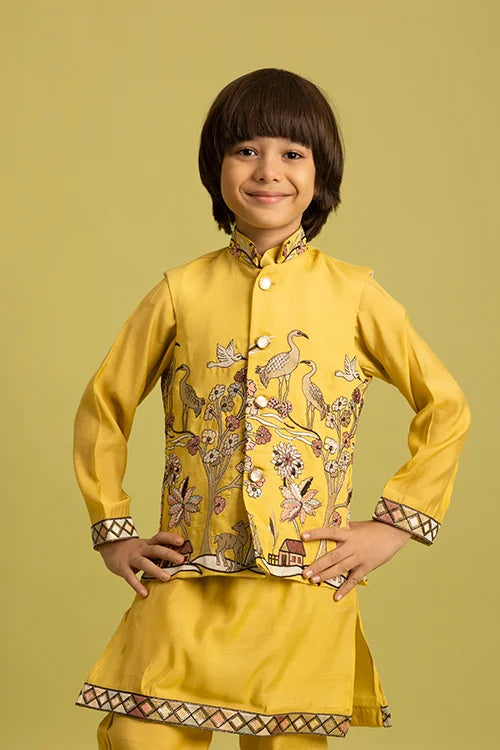 Haldi Yellow Koti Kurta Set for Kids Festival Wear