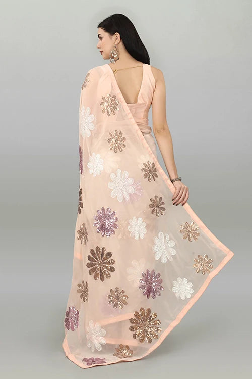 Designer Cream Georgette Saree with Intricate Embroidery