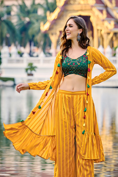 Georgette Three Piece Embroidered Co-Ord Set | Shubhkalastore
