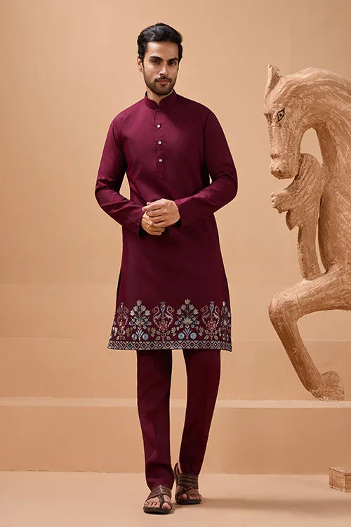 Maroon Color Traditional Special Koti Kurta Set for Men's Wear