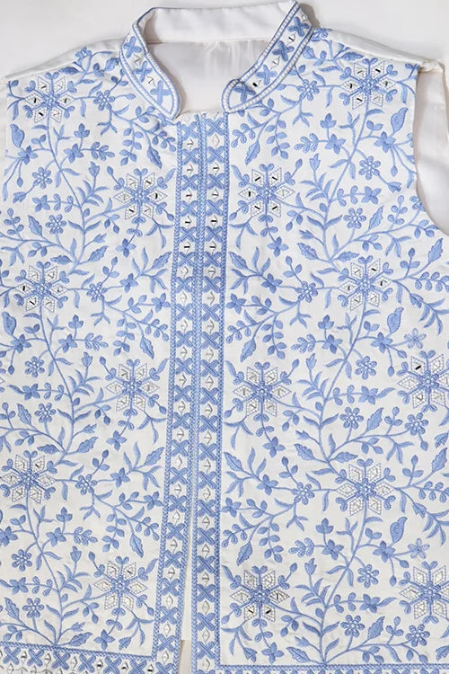 Traditional White Kurta Blue Koti Pajama for Men