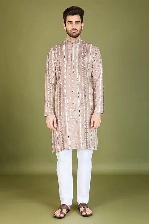 Viscose Rayon Ivery Color Heavy Embroidered Kurta for Men
