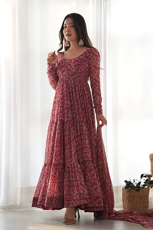 Fox Gerogette Kalamkari Printed Flair Anarkali with Dupatta Set