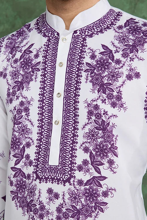 Purple Color Digital Printed Gents Kurta Pyjama