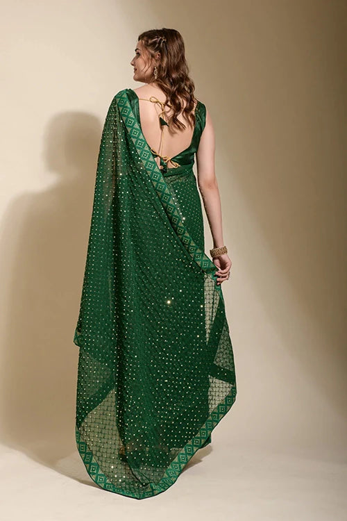 Beautiful Embroidered Green Georgette Saree Online