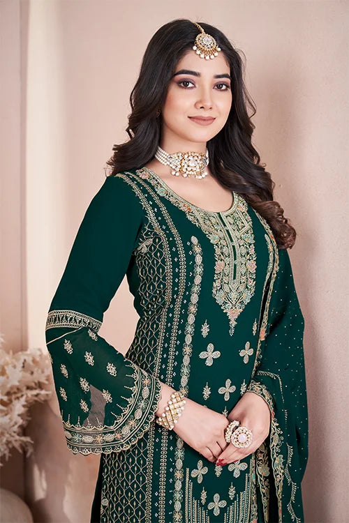 Green Embroidered Georgette Pakistani Suit for Women