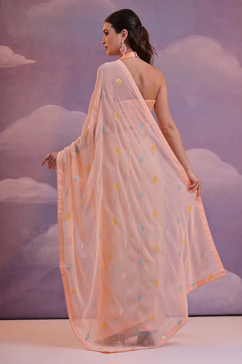 Peach Georgette Saree with Embroidery Sequins Work