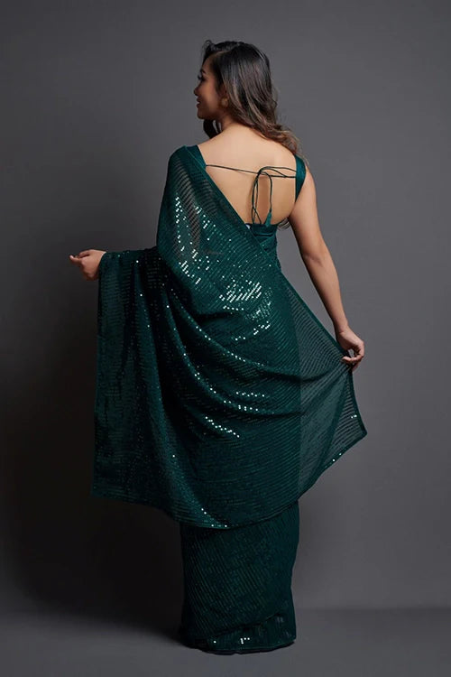 Green Bollywood Designer Saree with Embroidery Work