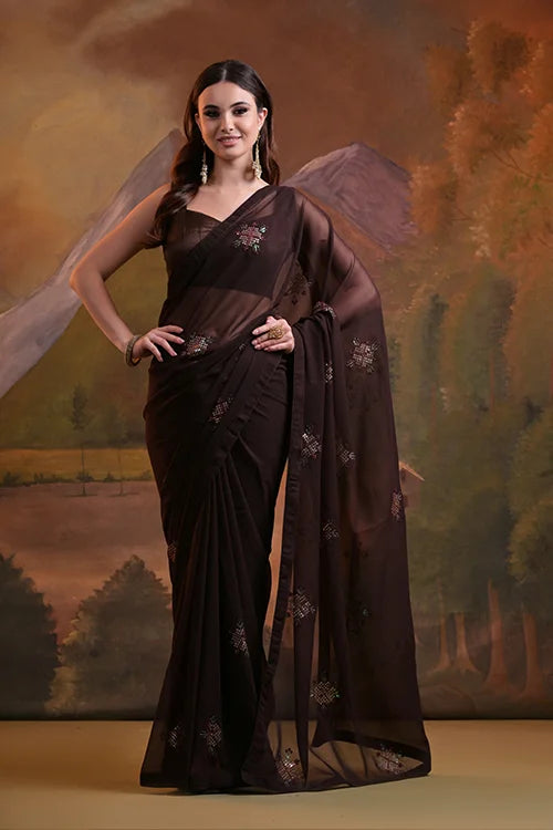 Stylish Sequin Embroidered Georgette Saree Collection