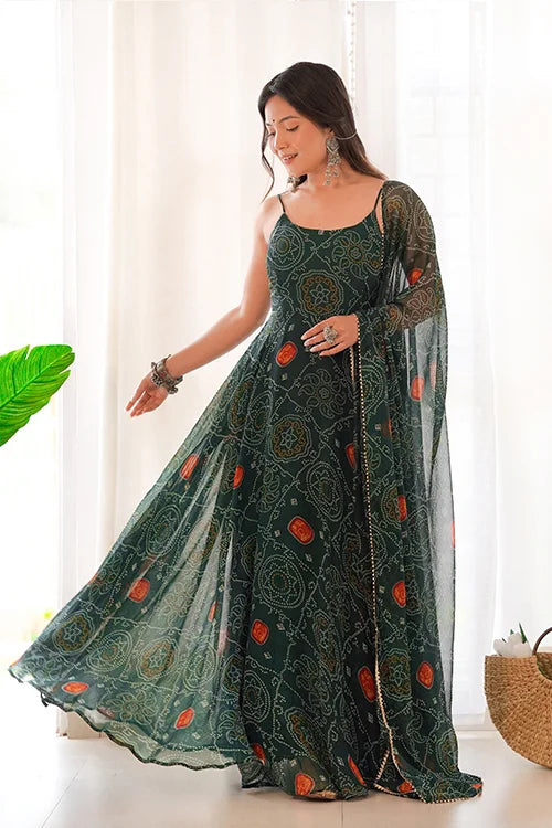 New Designer Chiffon Full Flair Ready to Wear Anarkali Gown with Dupatta Set
