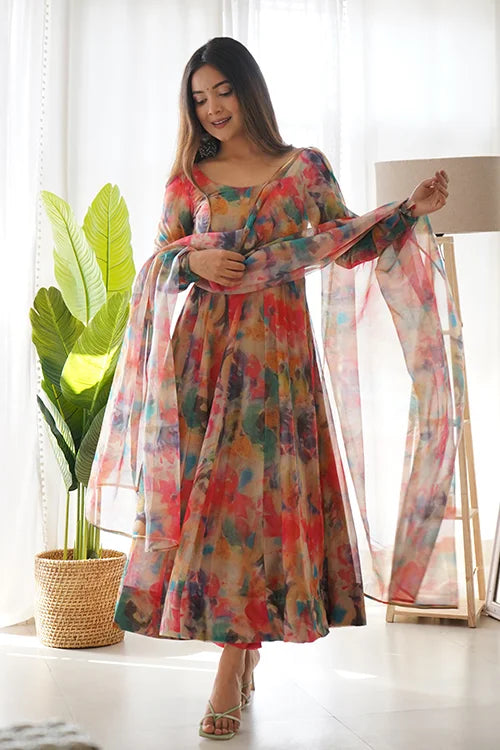 Ready to wear full flair Anarkali gown with dupatta set