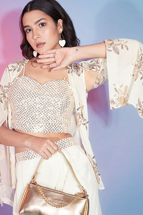 Stylish Fancy Wear Georgette Thread With Sequins Work Co-Ord Collection