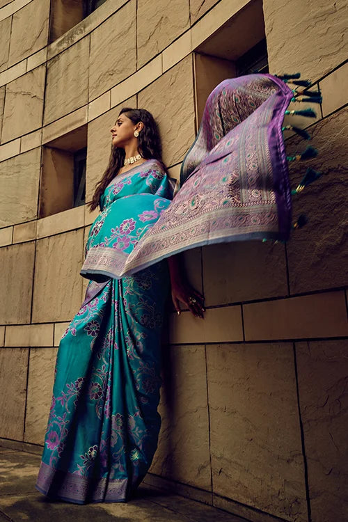 Stylish Latest Satin Brasso Handwoven Silk Bollywood Saree Collection