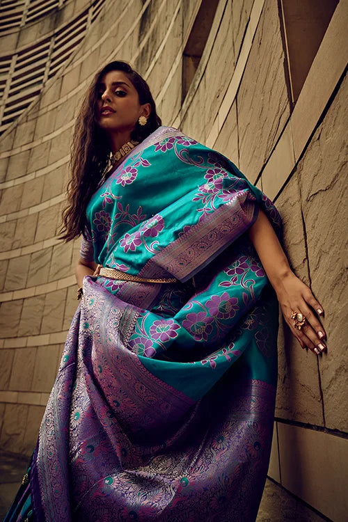 Stylish Latest Satin Brasso Handwoven Silk Bollywood Saree Collection