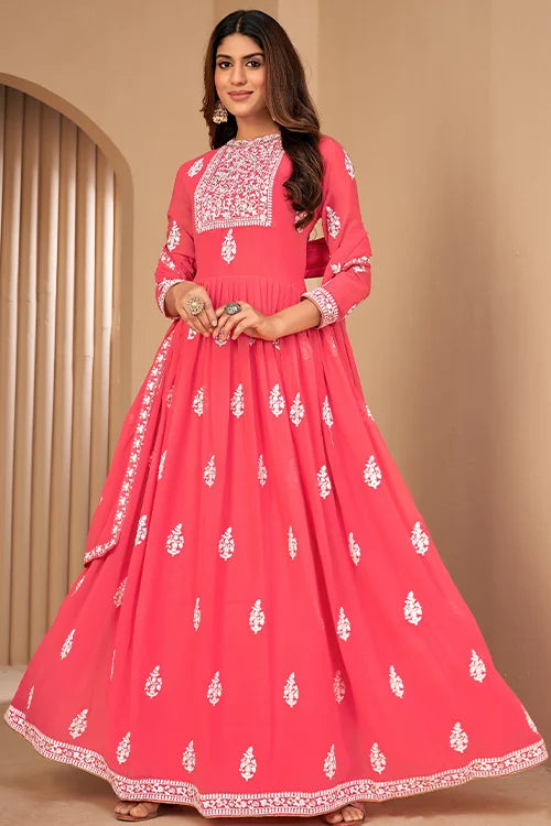 Stylish Party Wear Thread And Sequins Embroidered Work Gown
