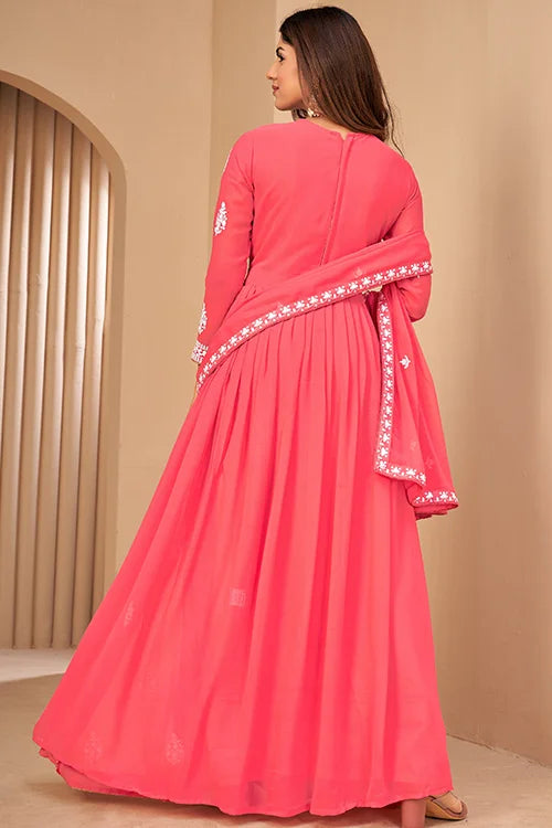 Stylish Party Wear Thread And Sequins Embroidered Work Gown