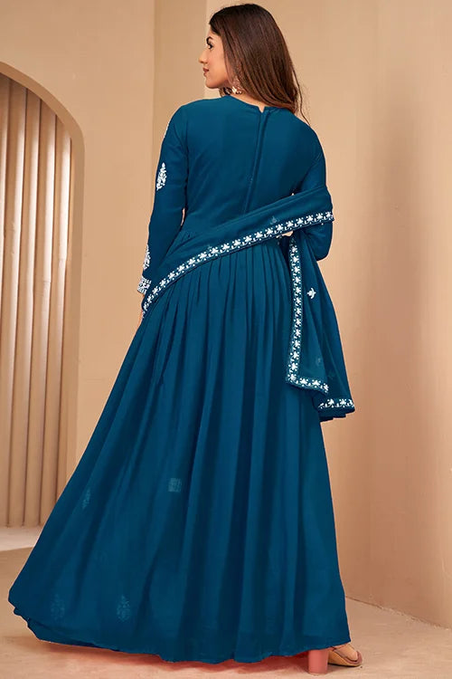 Stylish Party Wear Thread And Sequins Embroidered Work Gown