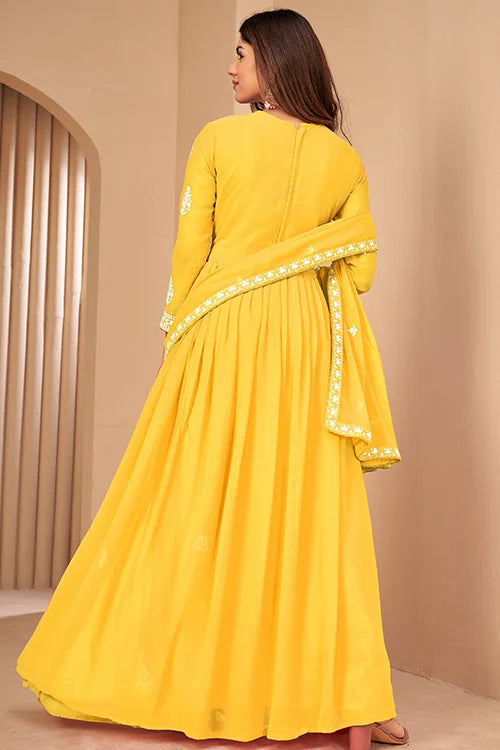 Stylish Party Wear Thread And Sequins Embroidered Work Gown