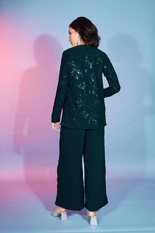 Stylist Party Wear Green Georgette Thread With Sequins Co-Ords Collection