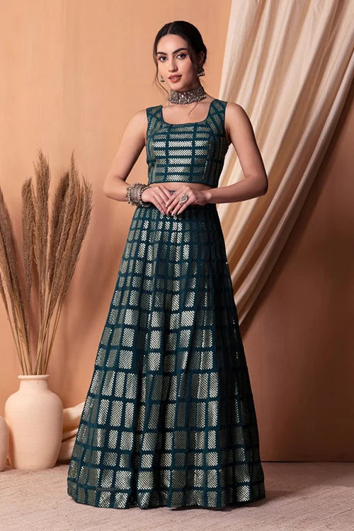 Teal Blue Bollywood Georgette Lehenga Choli Online