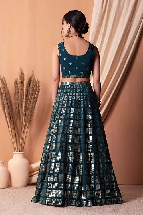 Teal Blue Bollywood Georgette Lehenga Choli Online