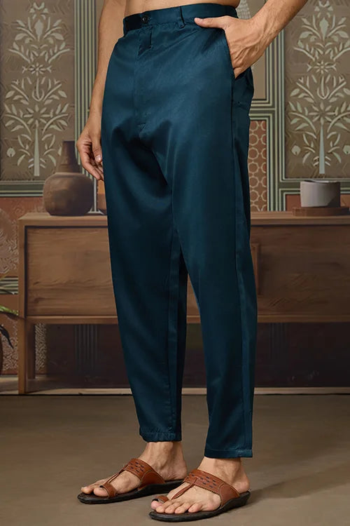 Traditional Teal Blue Koti Kurta Set for Mens Wear