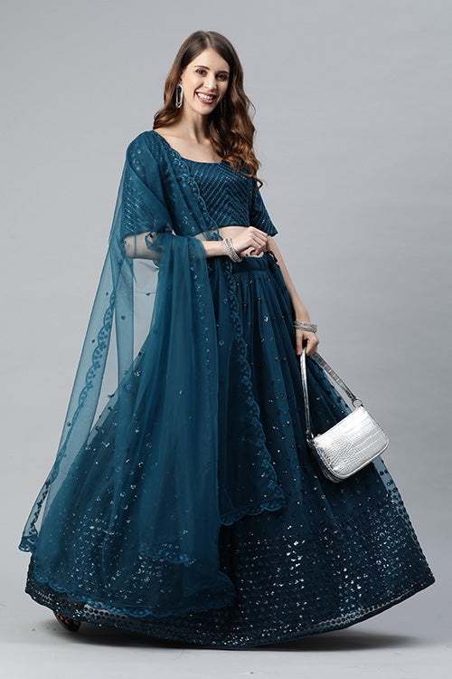 Teal Blue Traditional Exclusive Embroidered Lehenga Choli Collection