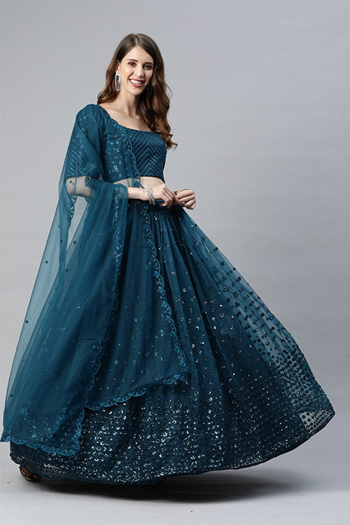 Teal Blue Traditional Exclusive Embroidered Lehenga Choli Collection