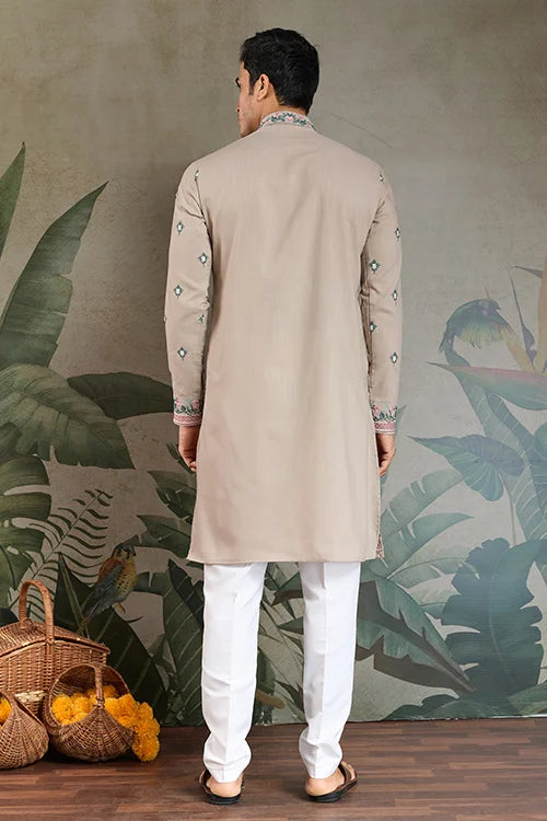 Ivory Color Embroidered Kurta Pajama for Men