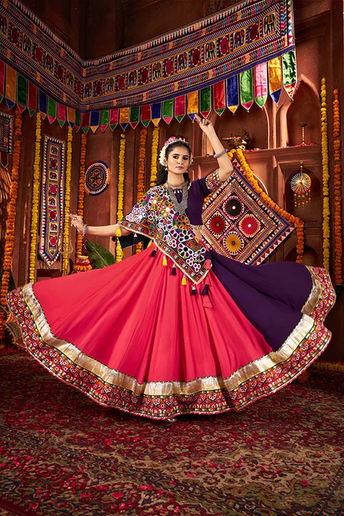 Colorful Navratri Chaniya Choli Set With Mirror Work