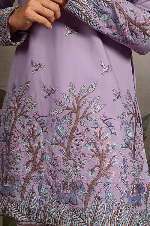 Premium Lavender Embroidered Kurta for Mens Wear