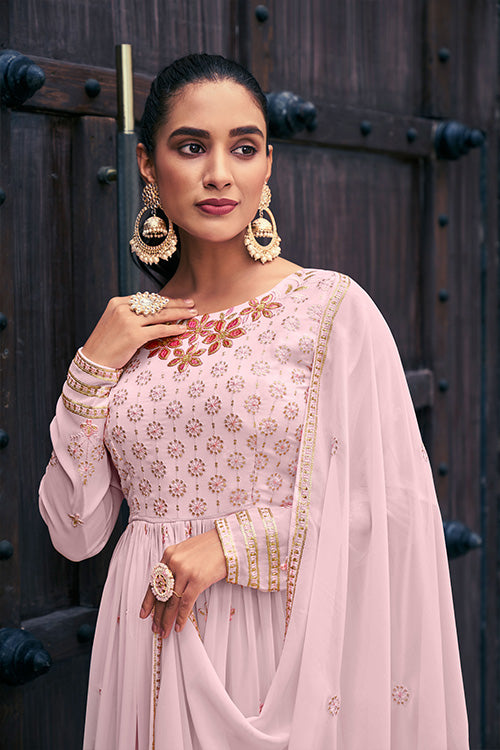 Baby Pink Embroidered Kurta with Palazzo Set