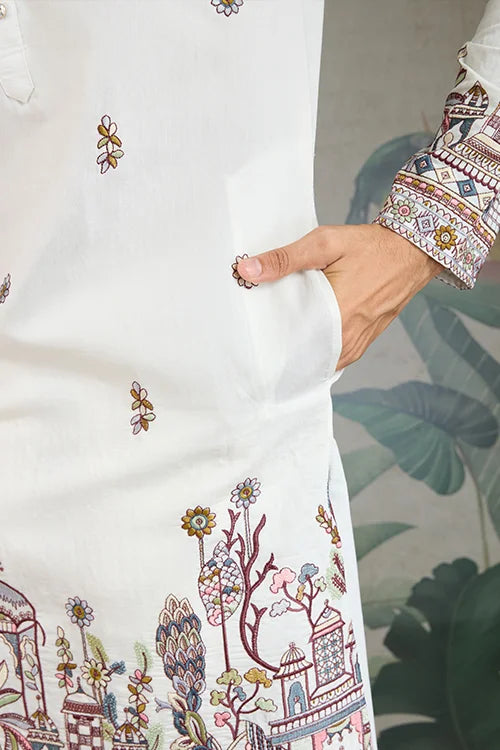 Wedding Special White Color Kurta and Dupatta for Men