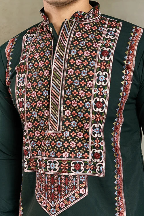 Party & Wedding Green Viscose Silk Kurta for Men