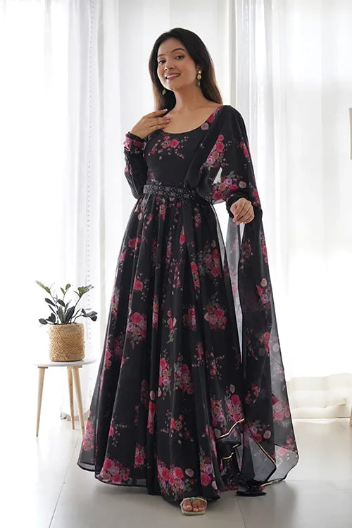 Ready to Wear Black Color Anarkali Suit for Weddings Functions