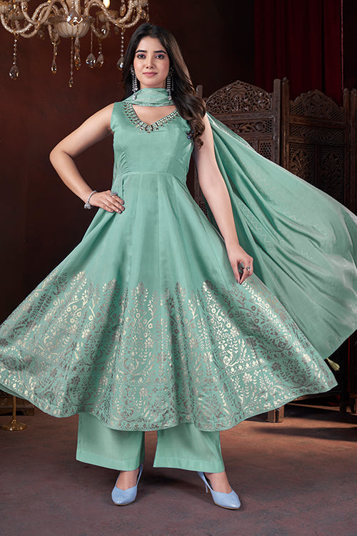 Beautiful Pista Color Ready to Wear Party Wear Salwar Suit