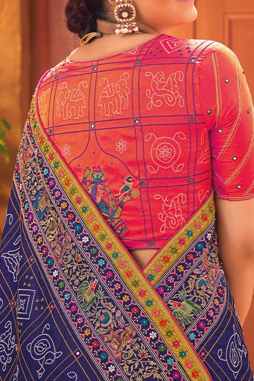 Blue Mirror Work Banarasi Silk Saree for Weddings At Shubhkala