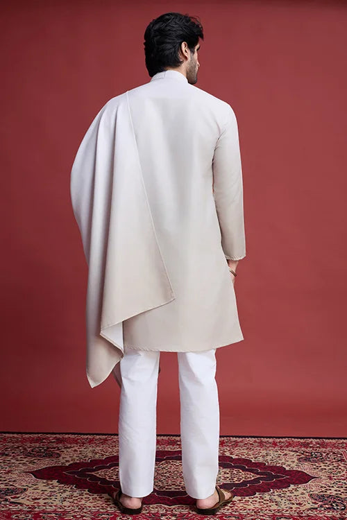 Designer Beige Kurta Set for Men with Mirror Work