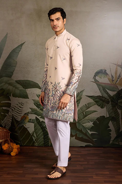 Beige Embroidered Work Beautiful Kurta for Men