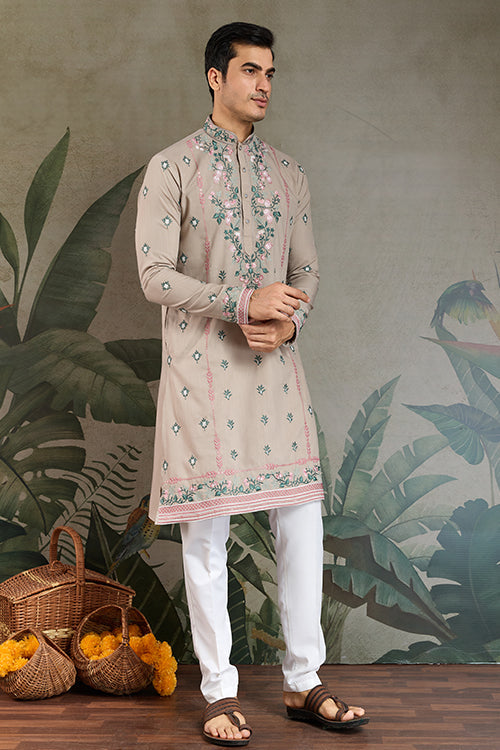 Ivory Embroidered Fancy Kurta For Men