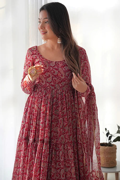 Fox Gerogette Kalamkari Printed Flair Anarkali with Dupatta Set