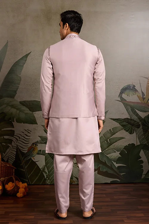 Boutique Style Unique Light Pink Kurta Koti Set for Men
