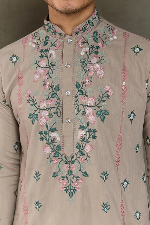 Ivory Color Embroidered Kurta Pajama for Men