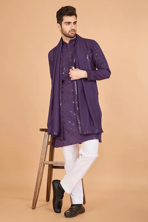 Dusty Purple Latest Branded Kurta for Mens Wear