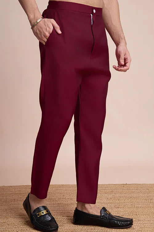 Designer Maroon Men's Silk Kurta For Special Events