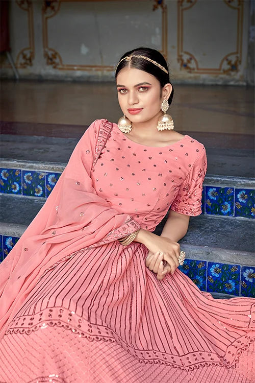 Designer Pink Wedding Lehenga Choli With Dupatta